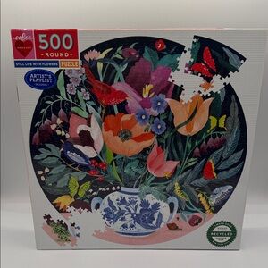 Eeboo 500-Piece Round Puzzle with Floral Design